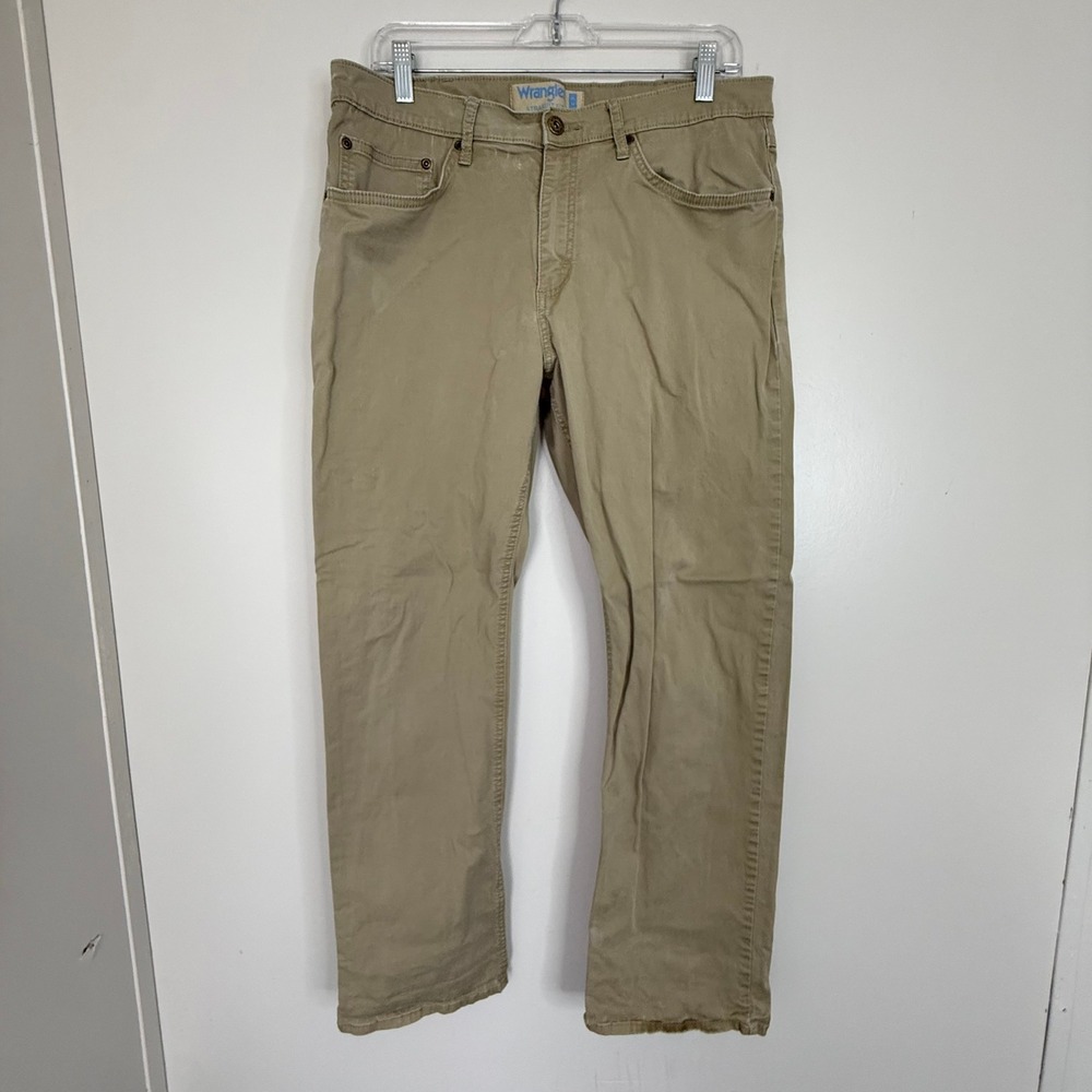 Wrangler Pants Mens 34x29 Straight Fit Flex Khaki Five Pocket Casual Workwear